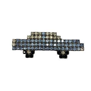 Vintage 3" Light Blue/Black Deco Italian Rhinestone Car/Auto Brooch